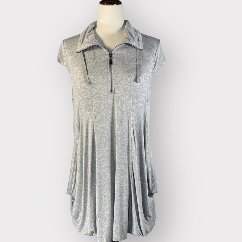 P. Luca Milano Tunic Top Women S Gray Excellent Quarter Zip Draped Bubble Hem